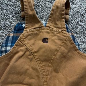 Carhartt boys 4t flannel lined bib overalls duck brown EUC